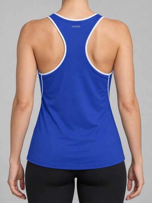 Oysho – Canotta sportiva blu royal con profili bianchi