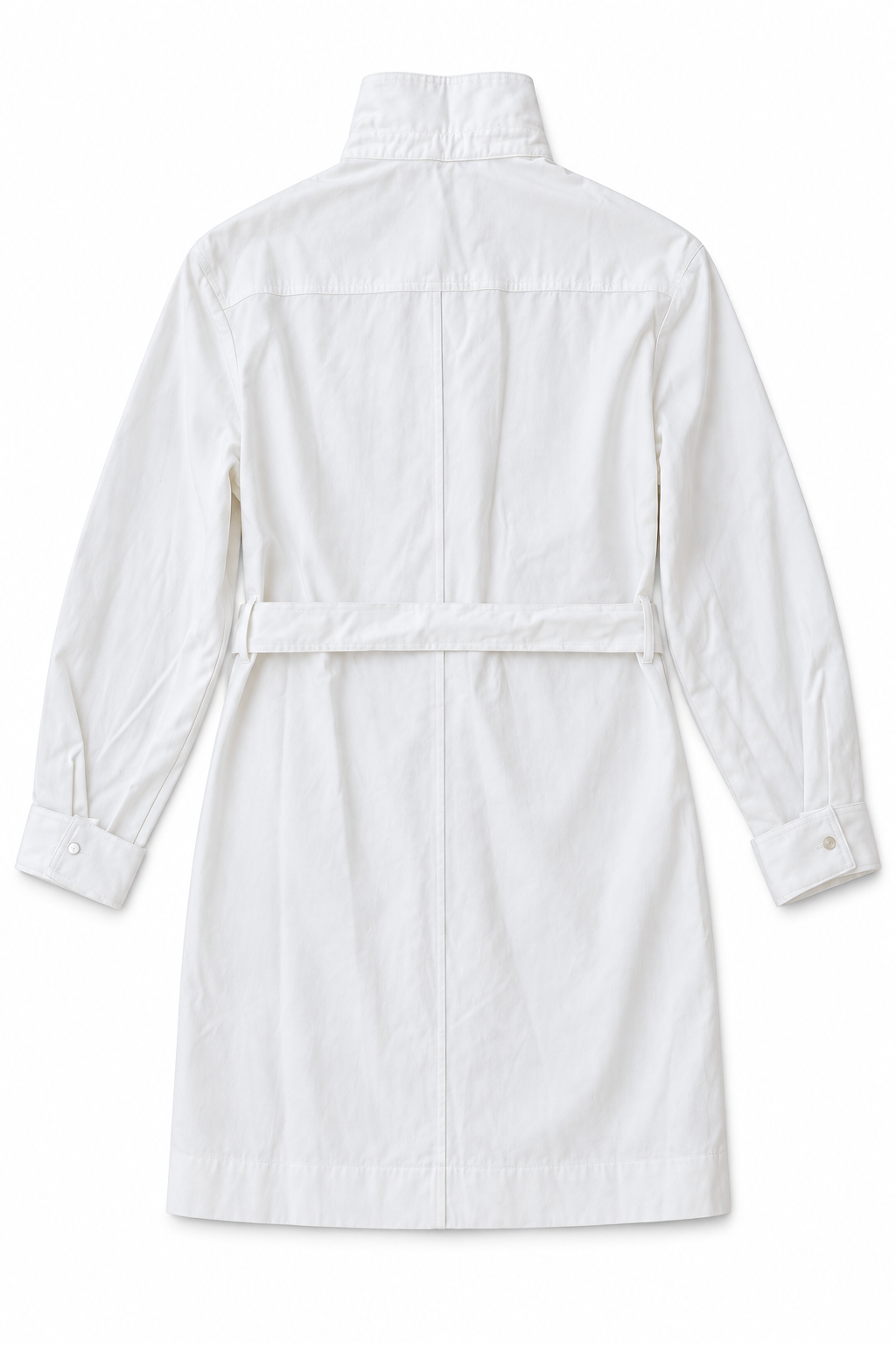 Abito-camicia bianco con cintura e quattro tasche