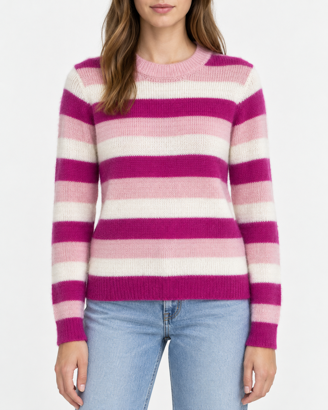 Maglione GANNI a righe in misto alpaca e lana – Rosa, fucsia e panna