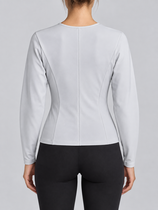Oysho top grigio perla a maniche lunghe con zip
