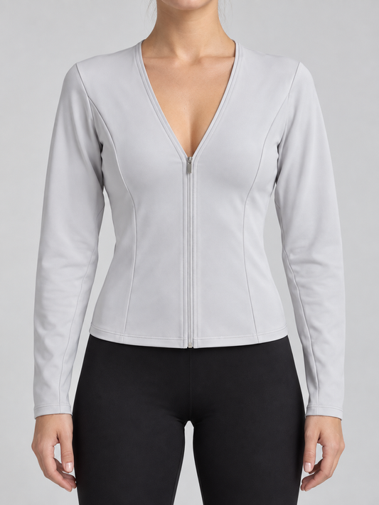 Oysho top grigio perla a maniche lunghe con zip