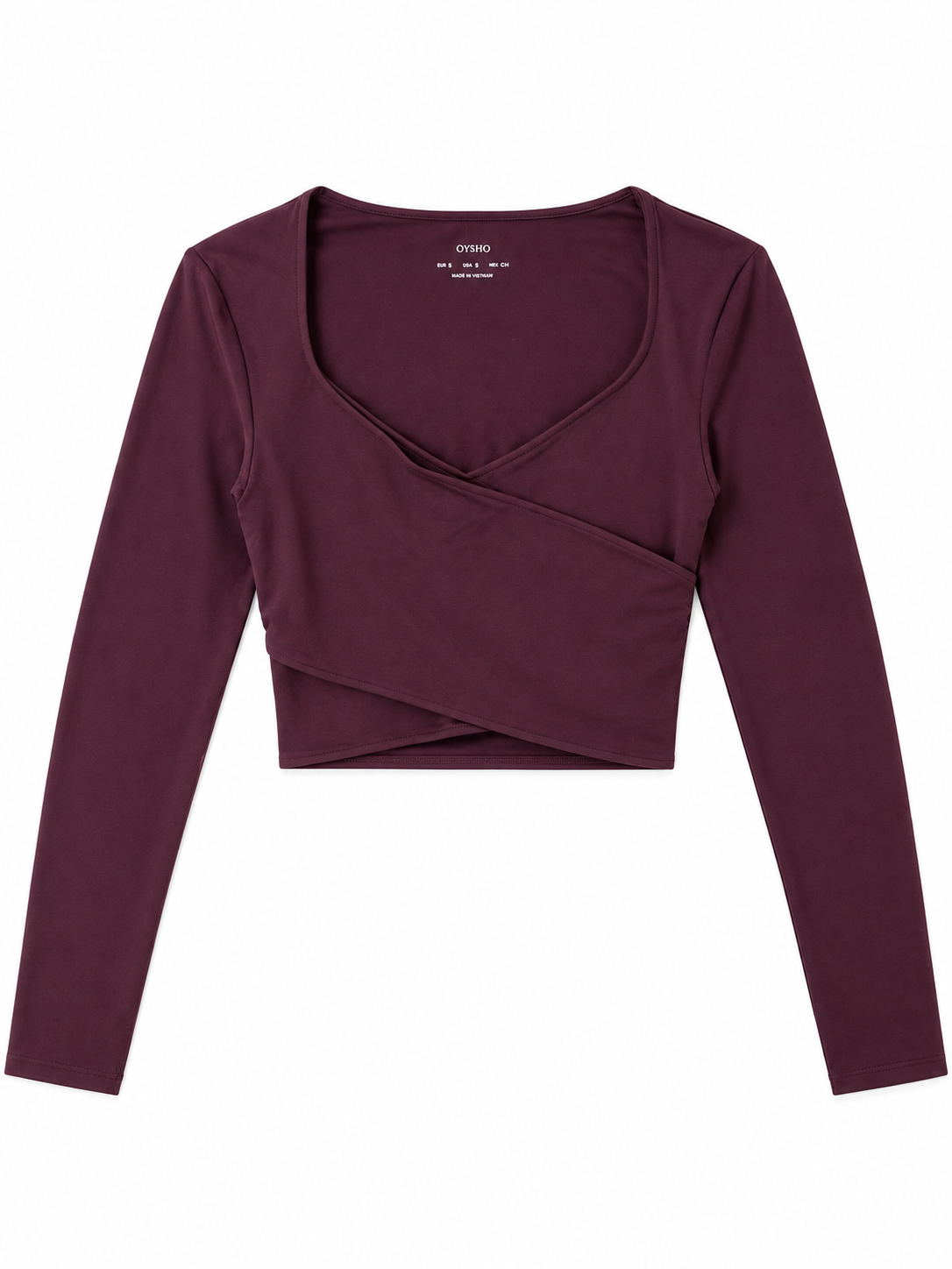 Oysho top incrociato a maniche lunghe color prugna