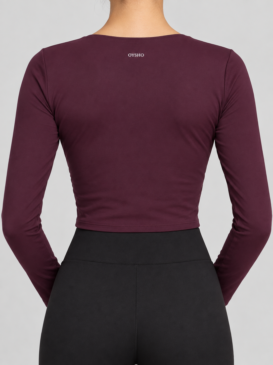 Oysho top incrociato a maniche lunghe color prugna