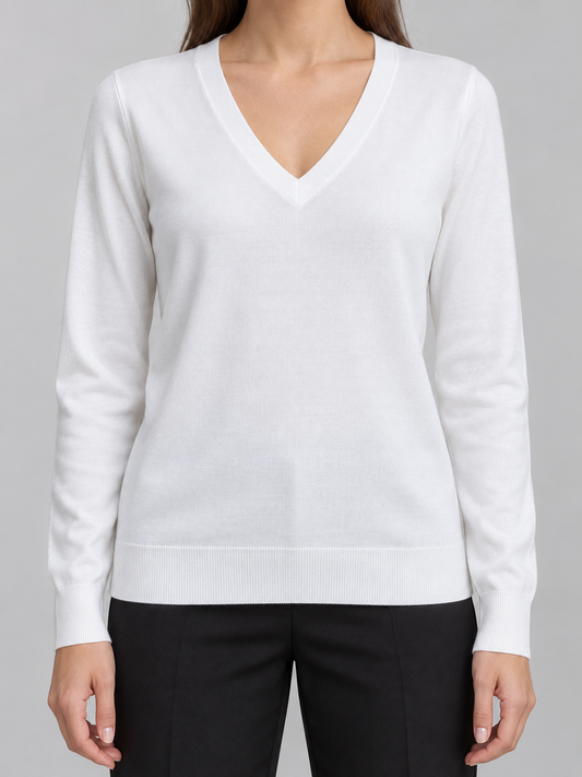 Oysho maglia bianca con scollo a V in misto viscosa