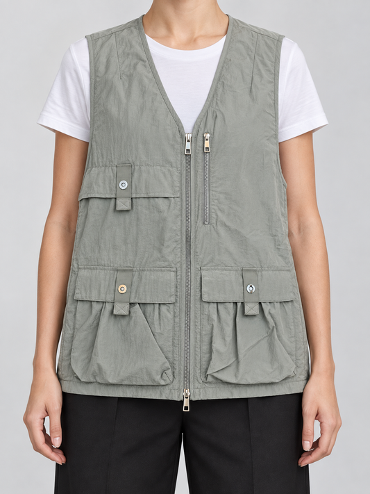 Oysho gilet multitasche verde salvia con zip