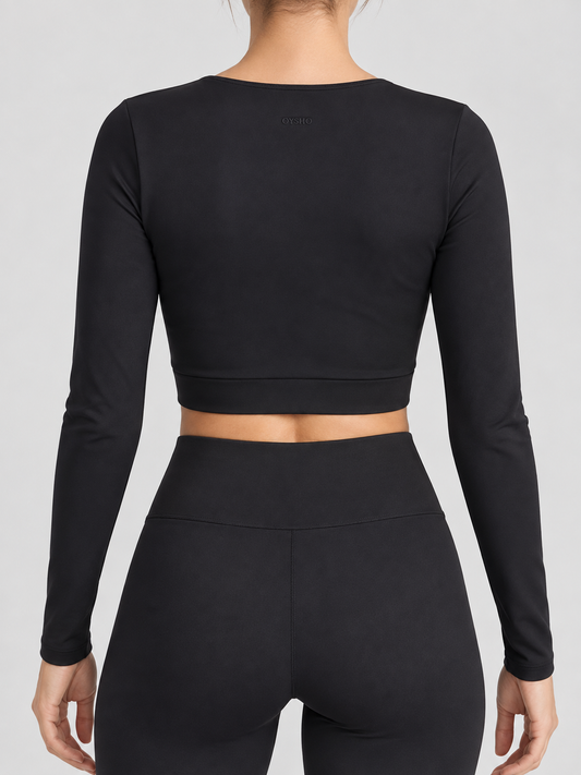 Oysho top sportivo nero a maniche lunghe con zip frontale