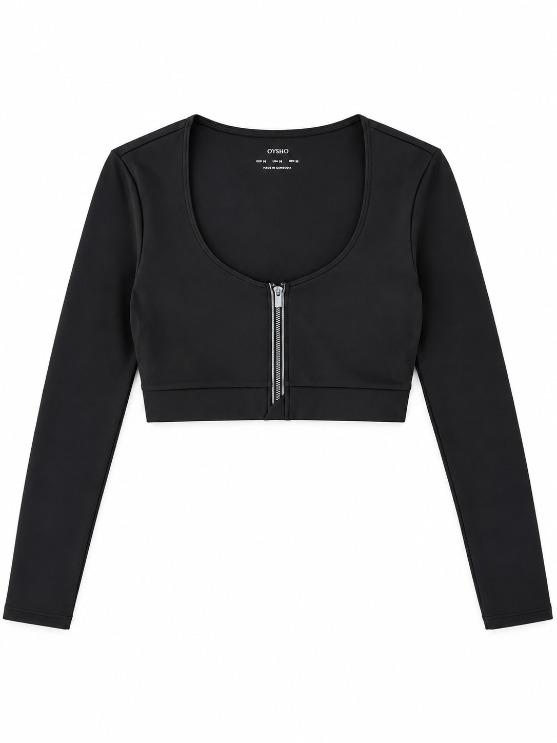 Oysho top sportivo nero a maniche lunghe con zip frontale