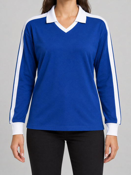 Polo a maniche lunghe blu royal con dettagli bianchi