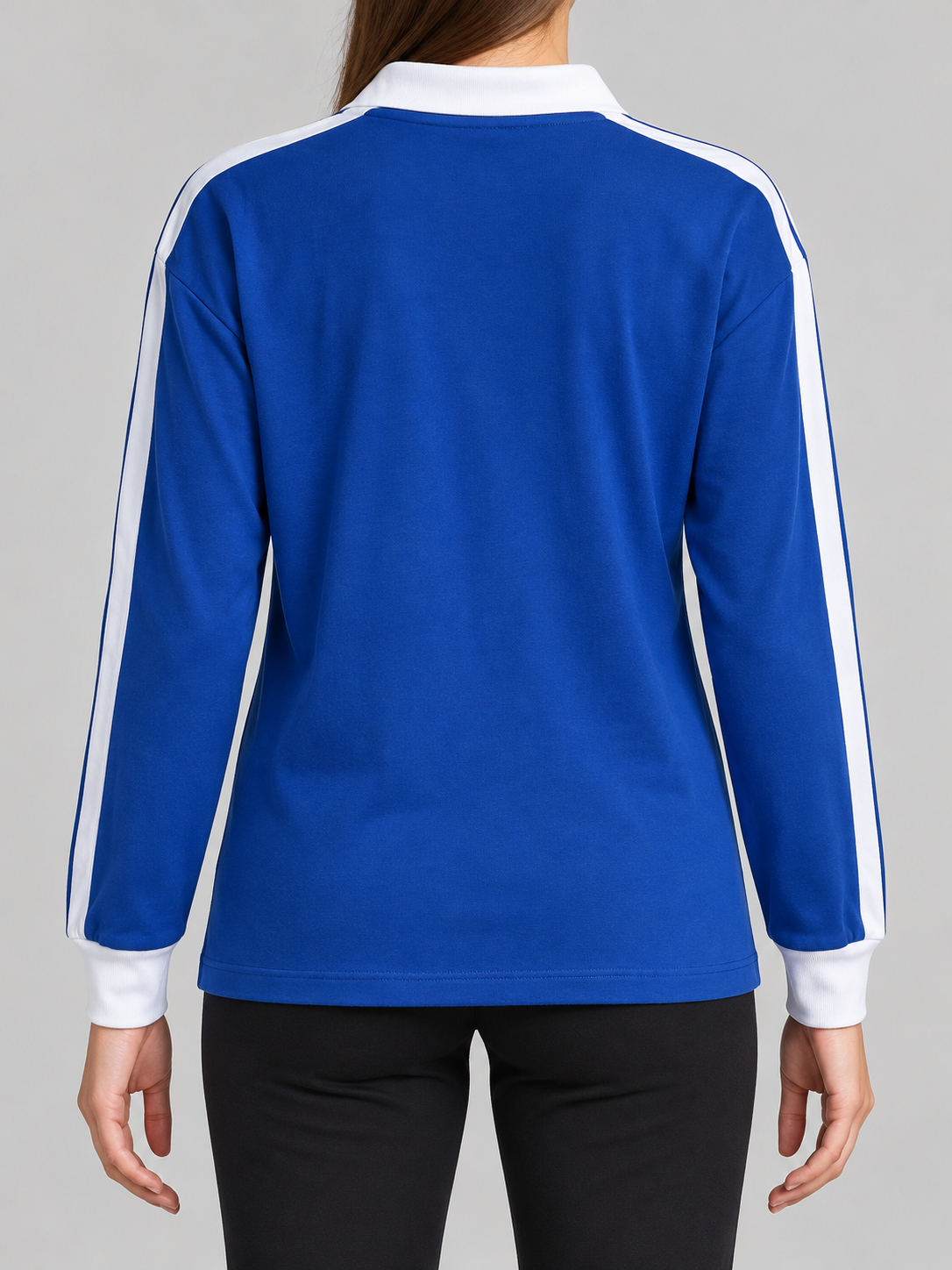 Polo a maniche lunghe blu royal con dettagli bianchi