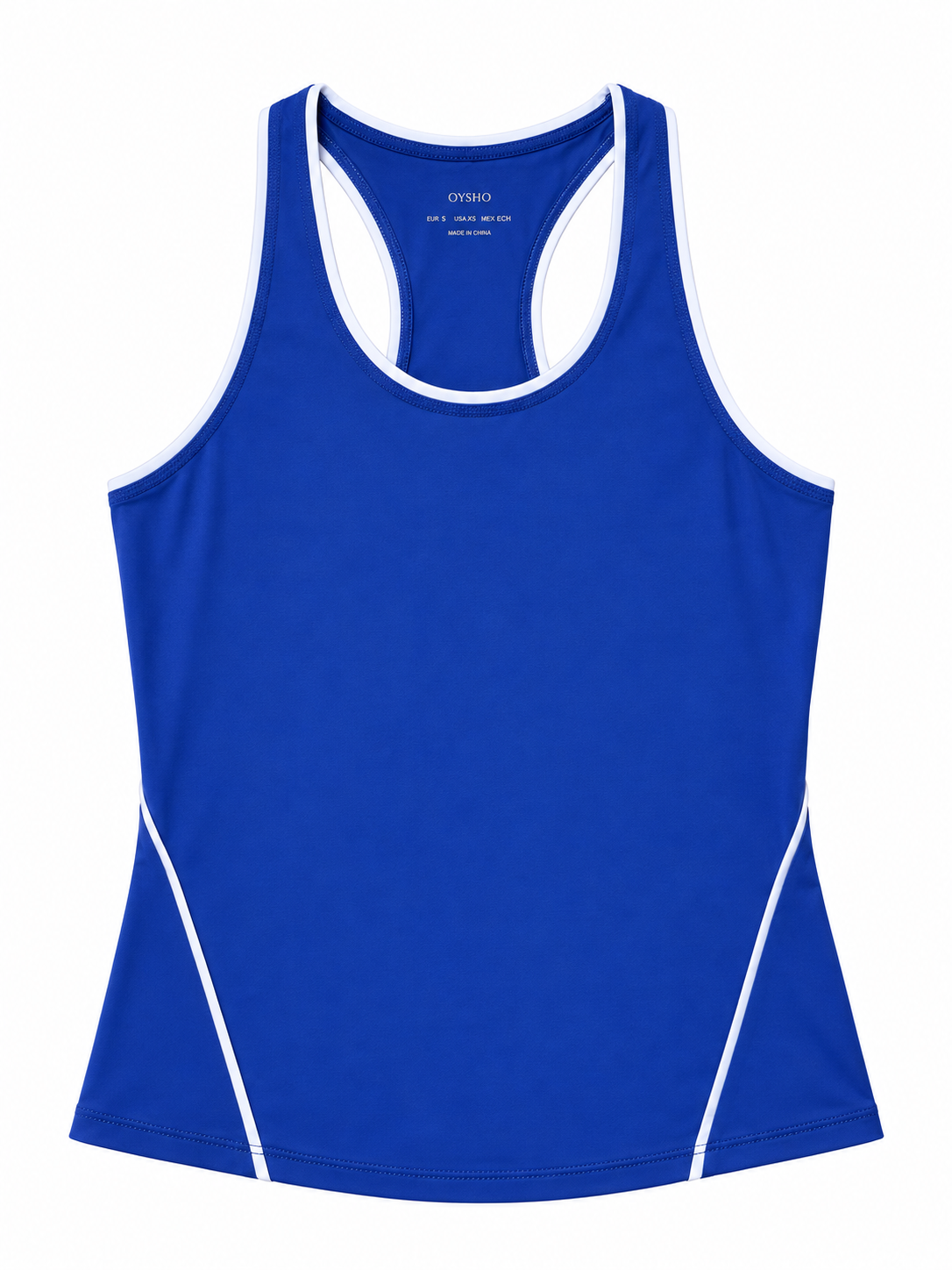 Oysho – Canotta sportiva blu royal con profili bianchi