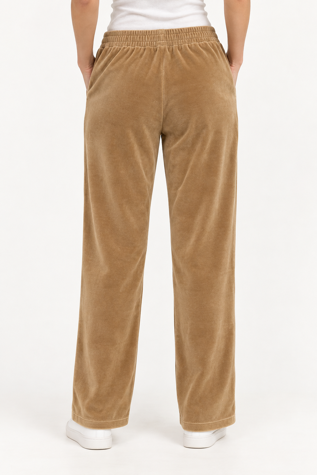 Pantaloni in Velluto Color Cammello a Gamba Ampia