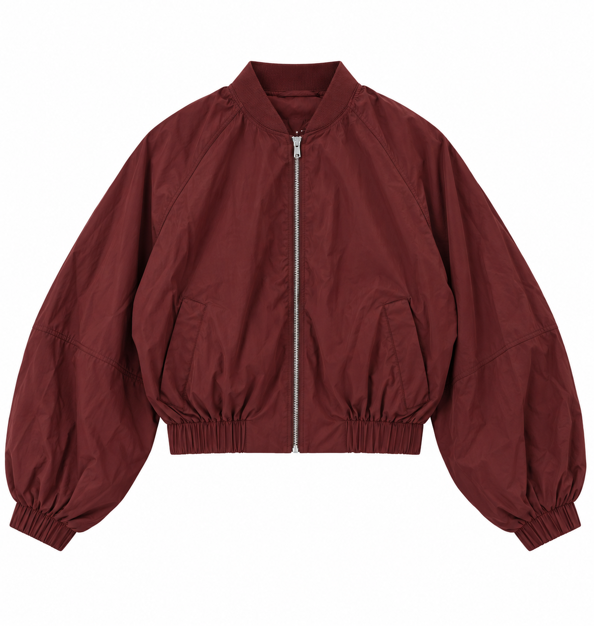 Oysho Bomber Cropped in Nylon Bordeaux