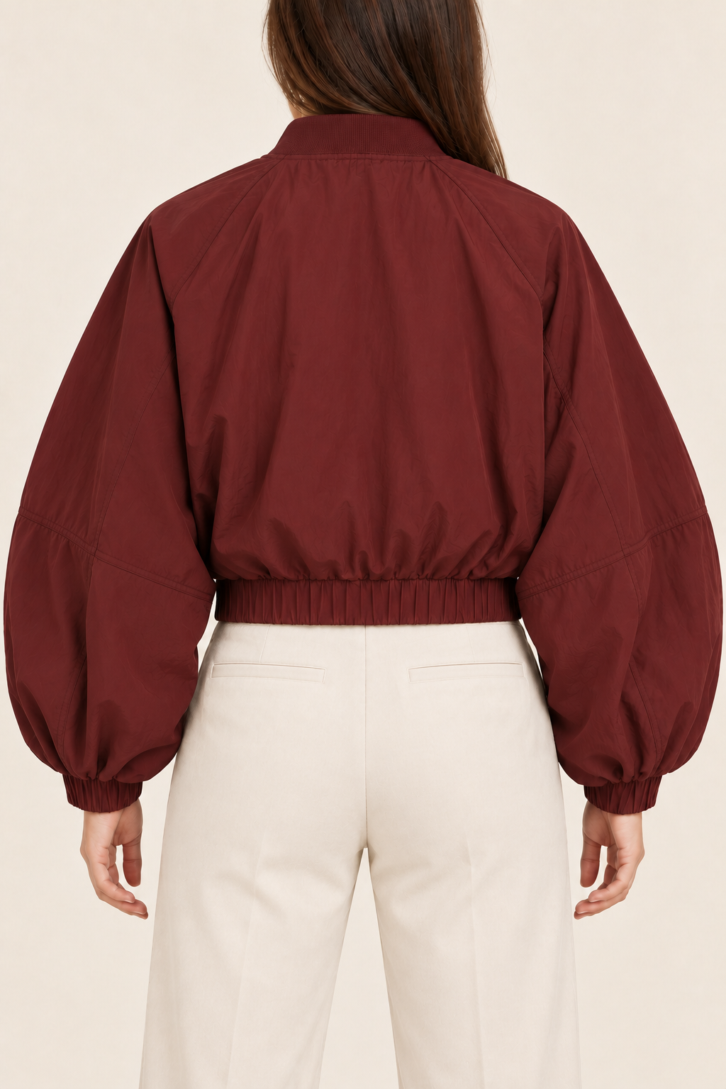 Oysho Bomber Cropped in Nylon Bordeaux