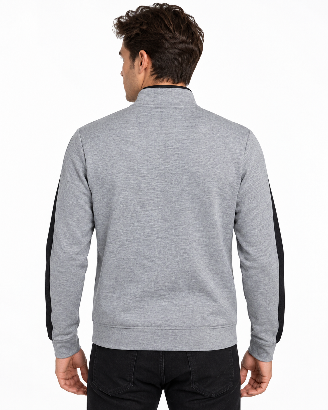 Felpa GUESS uomo con zip e bande logo – Grigio mélange e nero