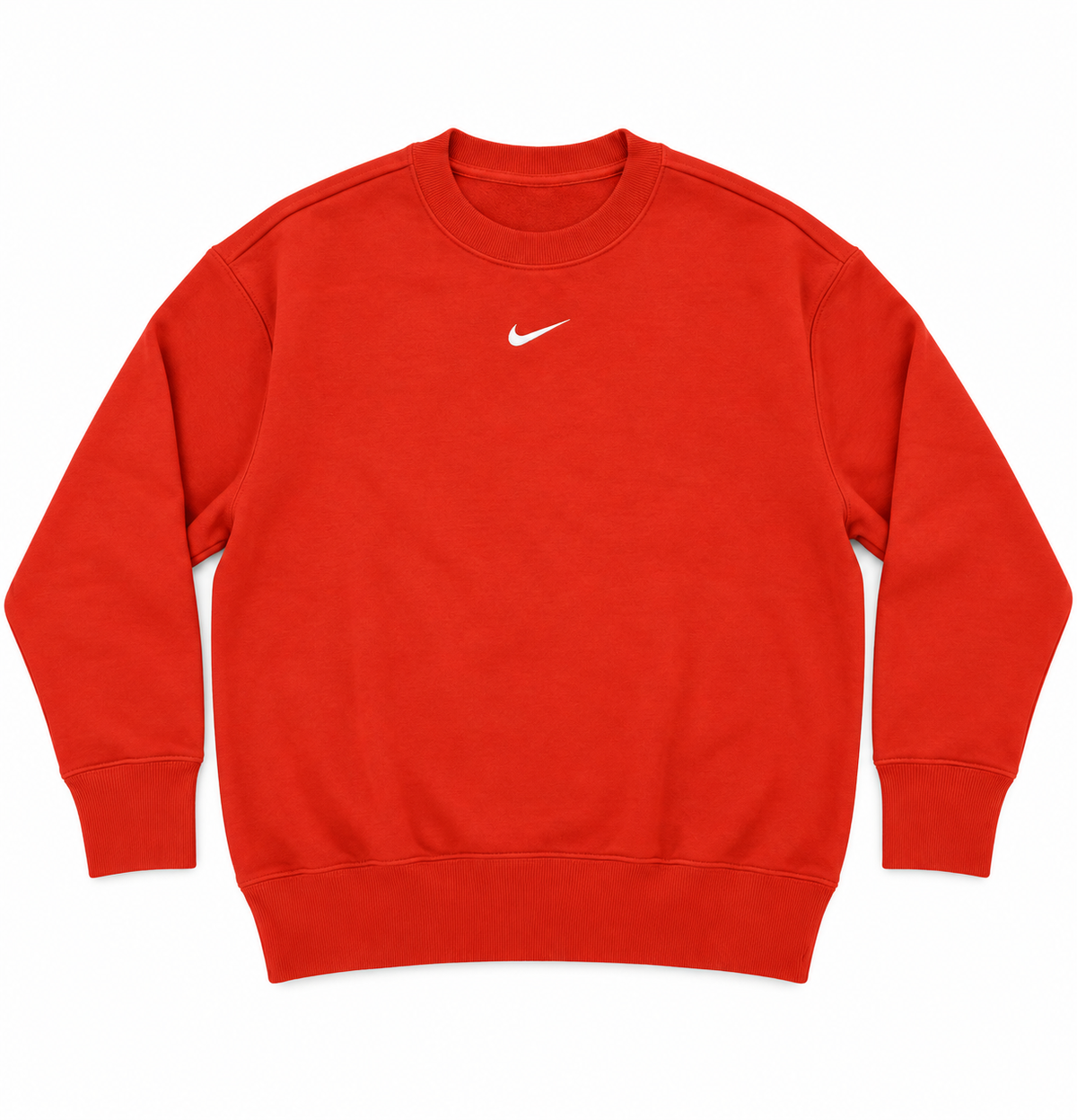 Felpa Girocollo Oversize in Fleece Rosso Intenso con Swoosh Ricamato