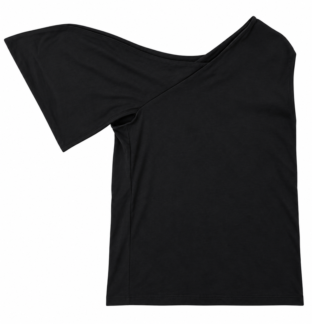 Top Nero Asimmetrico in Cotone con Manica Ampia