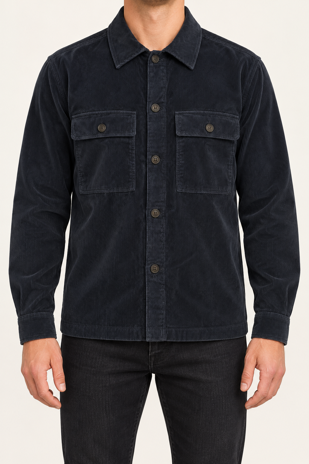 Overshirt da uomo in velluto a coste blu navy