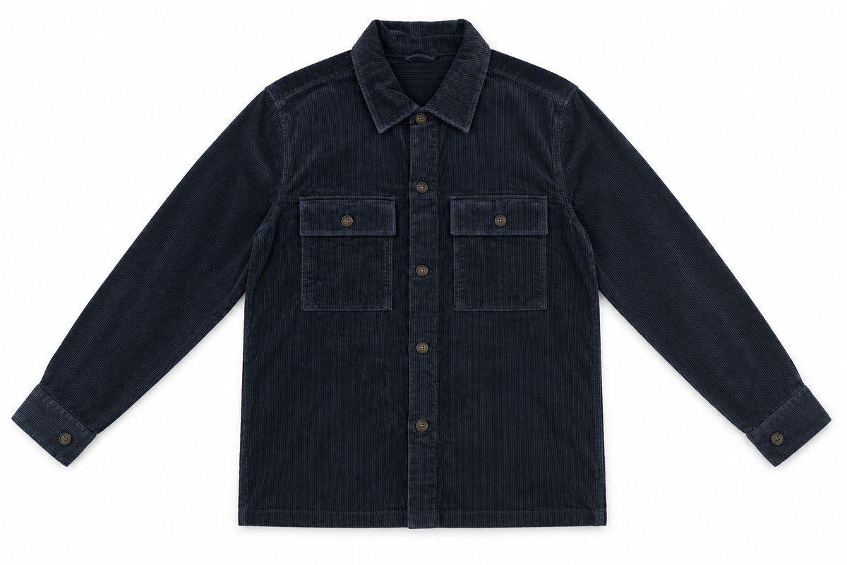 Overshirt da uomo in velluto a coste blu navy