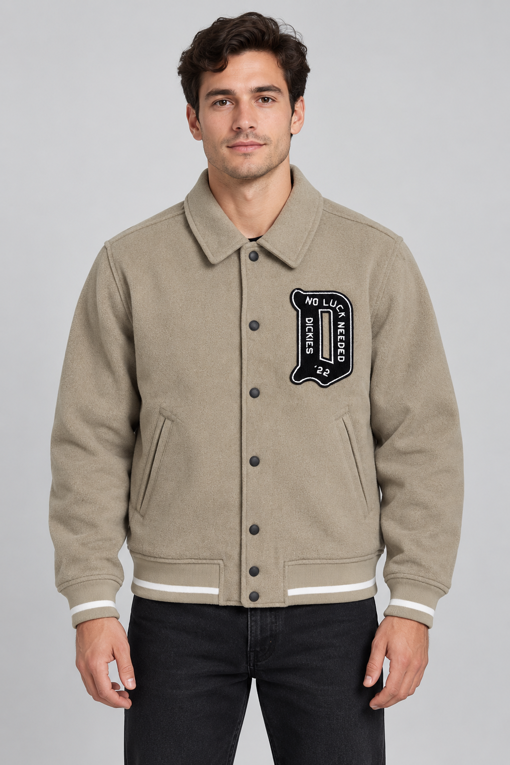Giacca bomber workwear da uomo in misto lana beige con fodera trapuntata