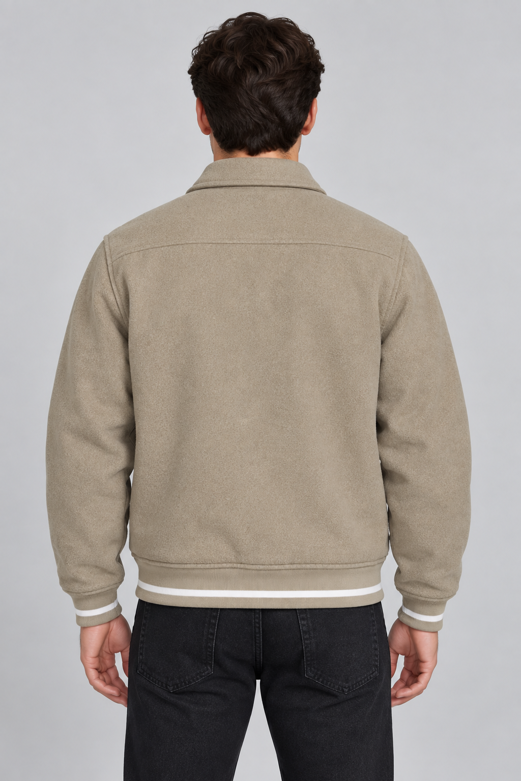 Giacca bomber workwear da uomo in misto lana beige con fodera trapuntata