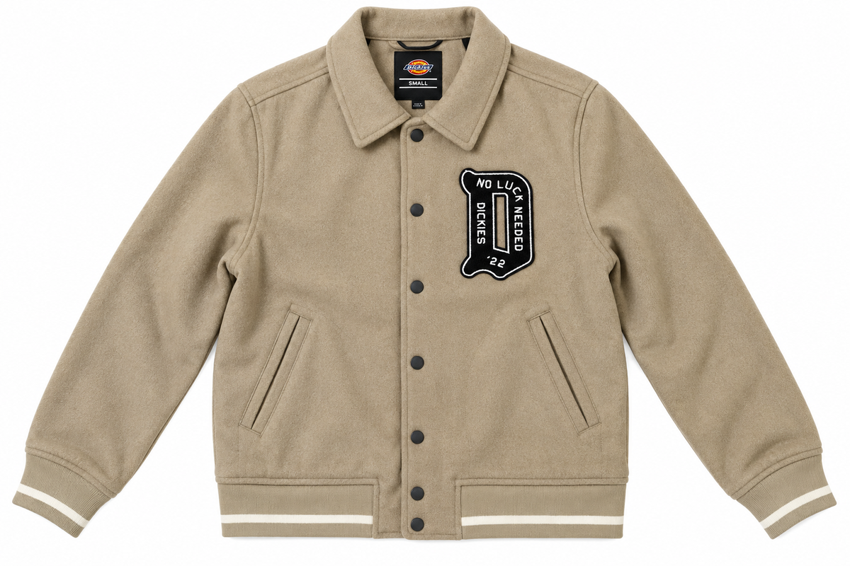 Giacca bomber workwear da uomo in misto lana beige con fodera trapuntata