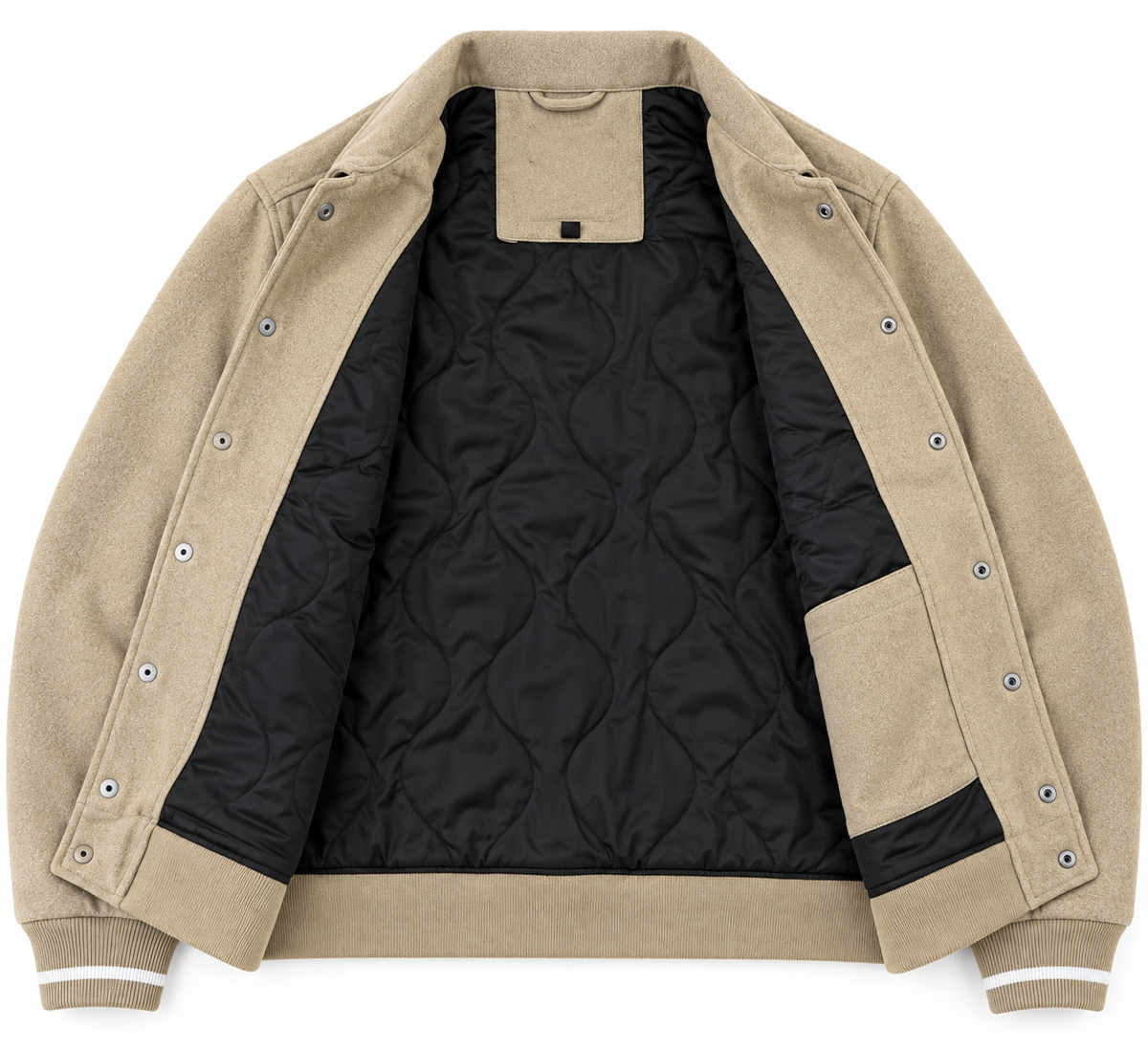 Giacca bomber workwear da uomo in misto lana beige con fodera trapuntata
