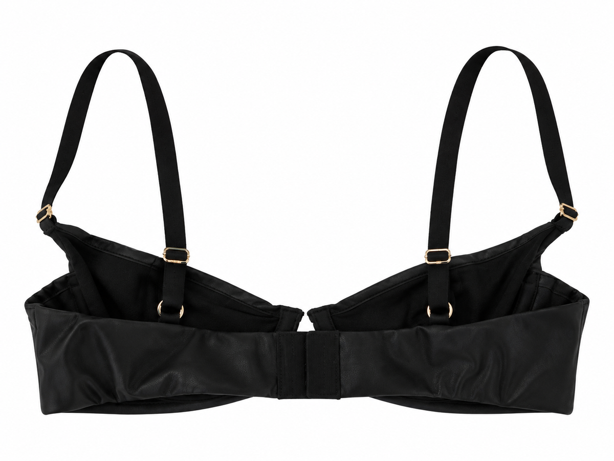 Reggiseno balconcino nero effetto pelle con ferretto e dettagli dorati