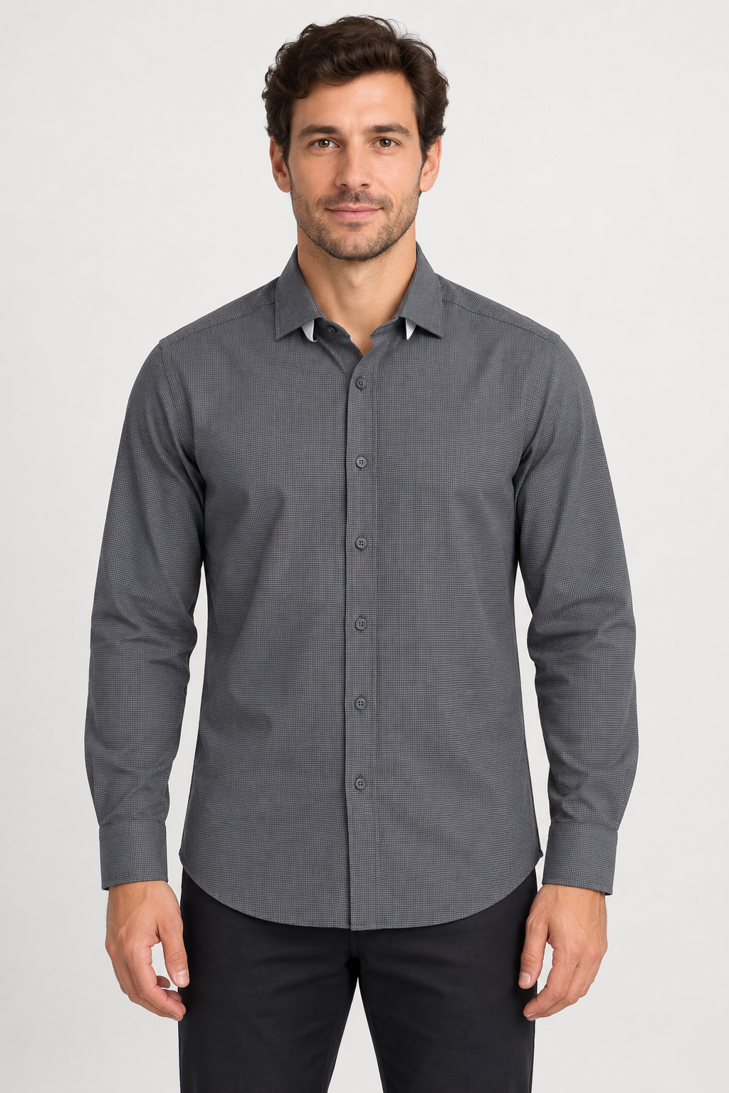 Camicia slim fit grigio antracite con micro motivo