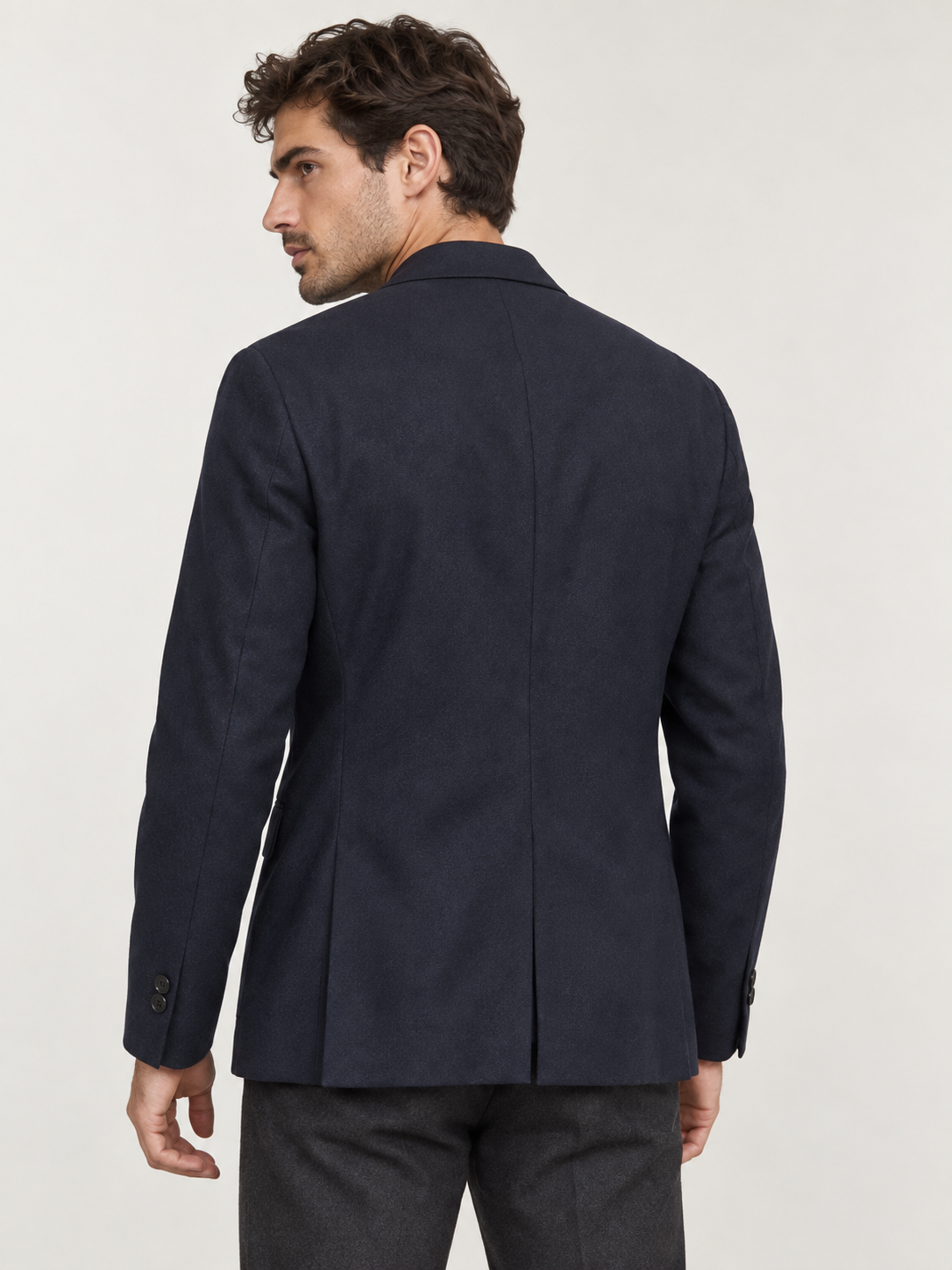 Blazer monopetto blu navy scuro in lana e cashmere