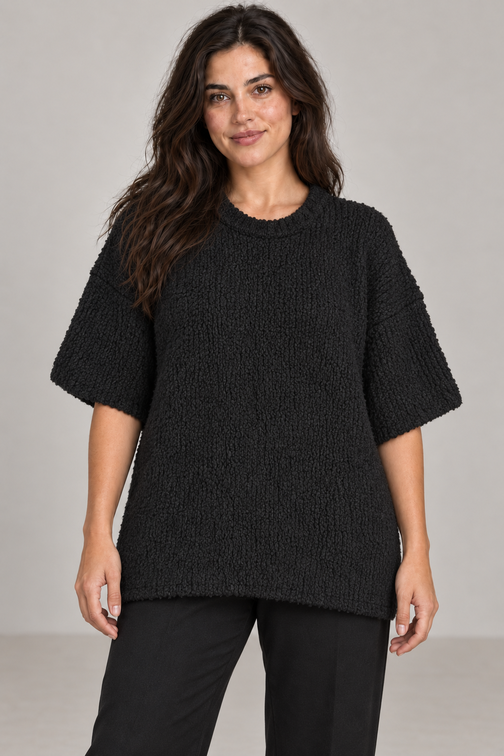 Maglione nero oversize a maglia grossa